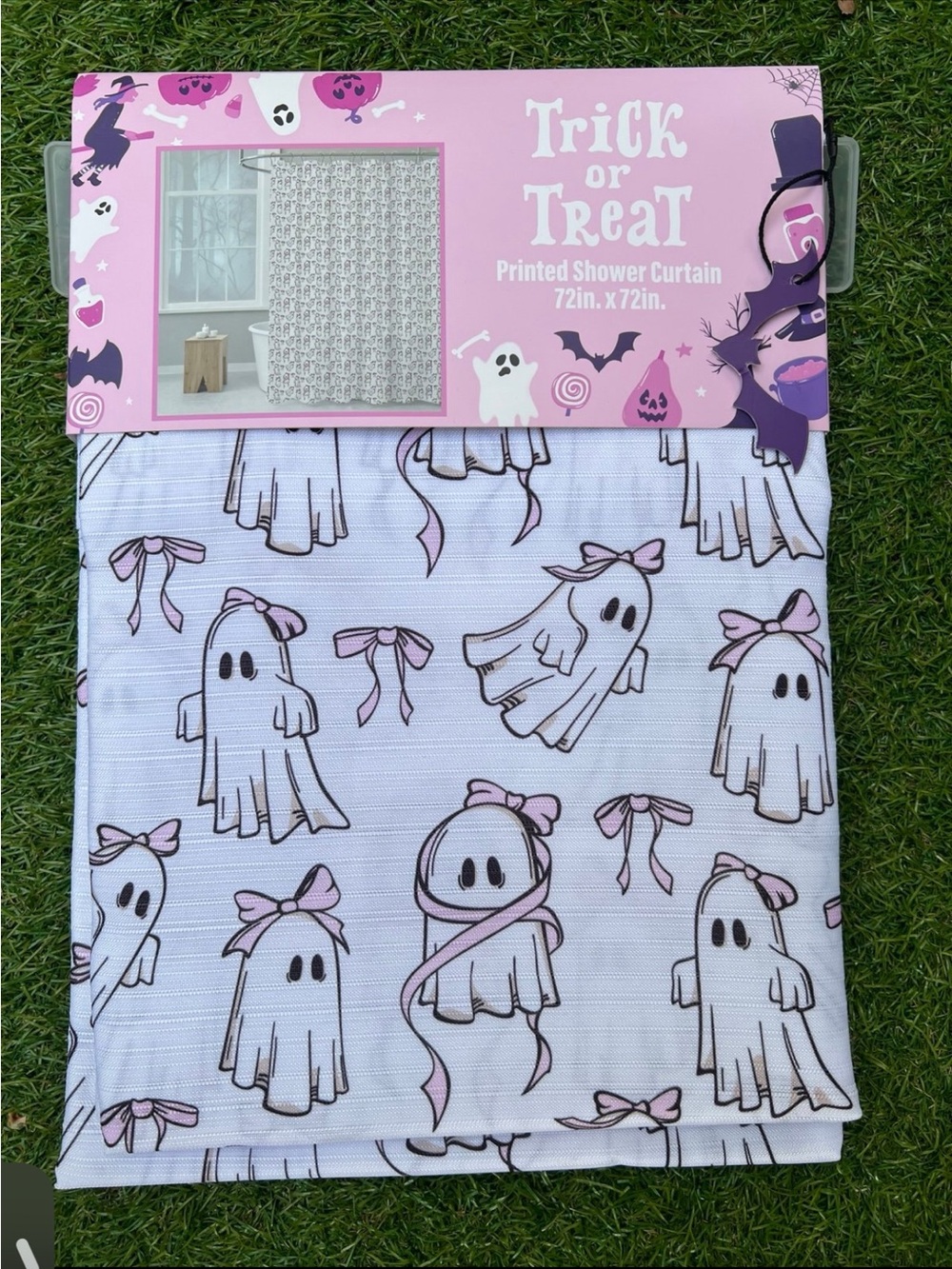 Halloween Ghosts & Pink Bows Fabric Shower Curtain